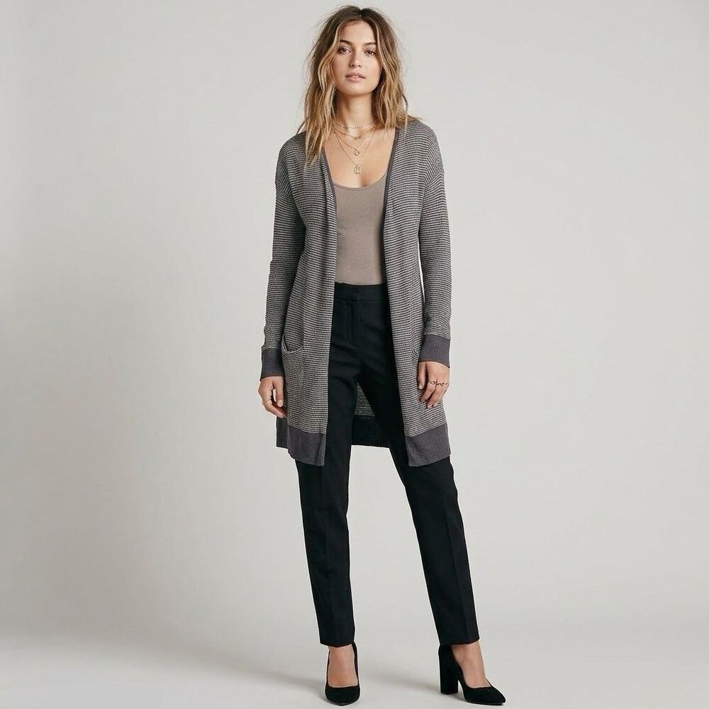 Allison Joy Women Gray Cardigan Sweater Knit Long Sleeve Open Front Medium